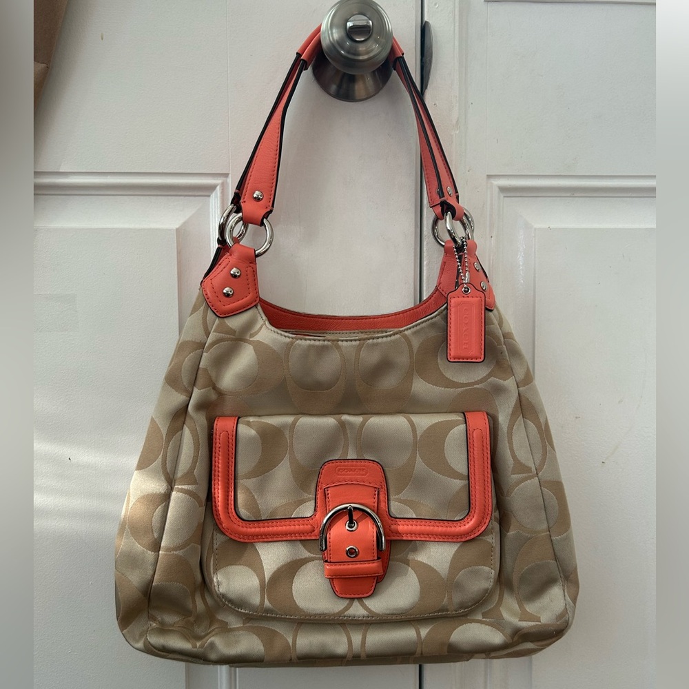 Coach‎ Coral Khaki Campbell Signature Carryall Bag